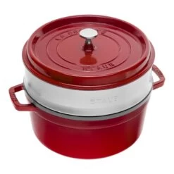 Staub Cocotte Avec Panier Vapeur 26 Cm, Rond(e), Cerise, Fonte