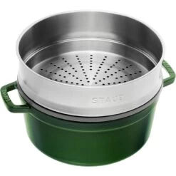 Staub Cocotte Avec Panier Vapeur 26 Cm, Rond(e), Basilic, Fonte -Staub Cuisine 40510603 1