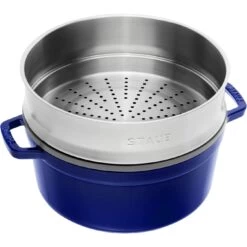 Staub Cocotte Avec Panier Vapeur 26 Cm, Rond(e), Bleu Intense, Fonte -Staub Cuisine 40510604 1