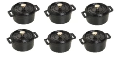 Set De 6 Mini Cocottes En Fonte Rondes Staub 10 Cm Noir